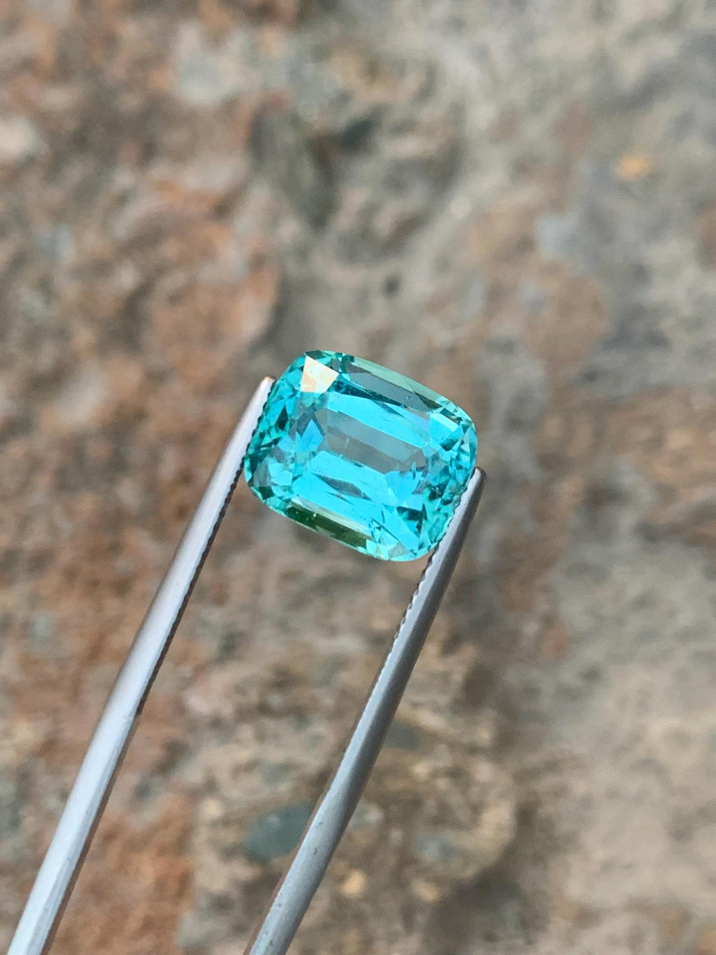 Blue Lagoon Tourmaline Stone: 7.90 CT Faceted Cushion Gemstone