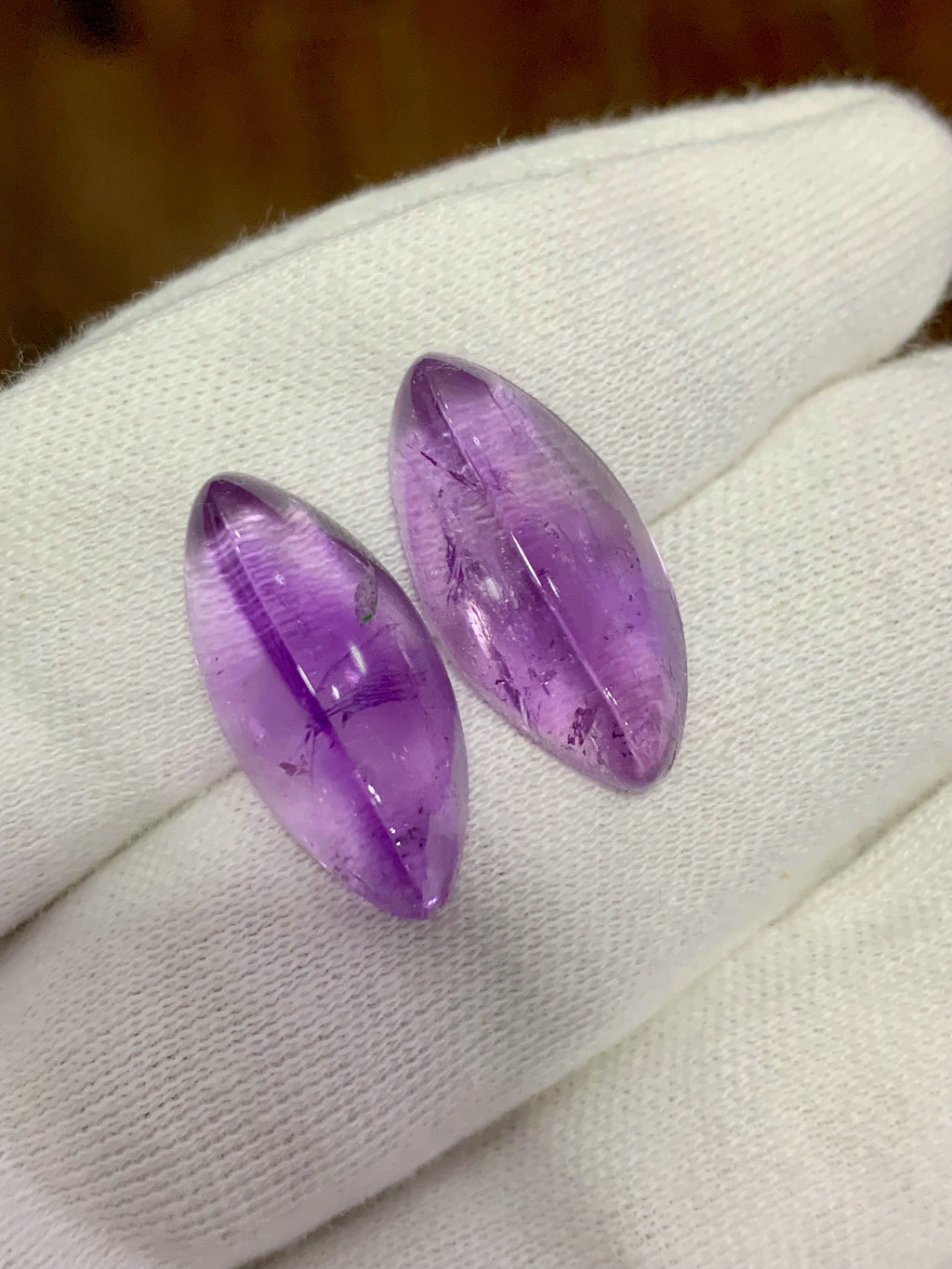 Amethyst Cabochon Pair: 32.70 Carat Deep Purple Gemstone