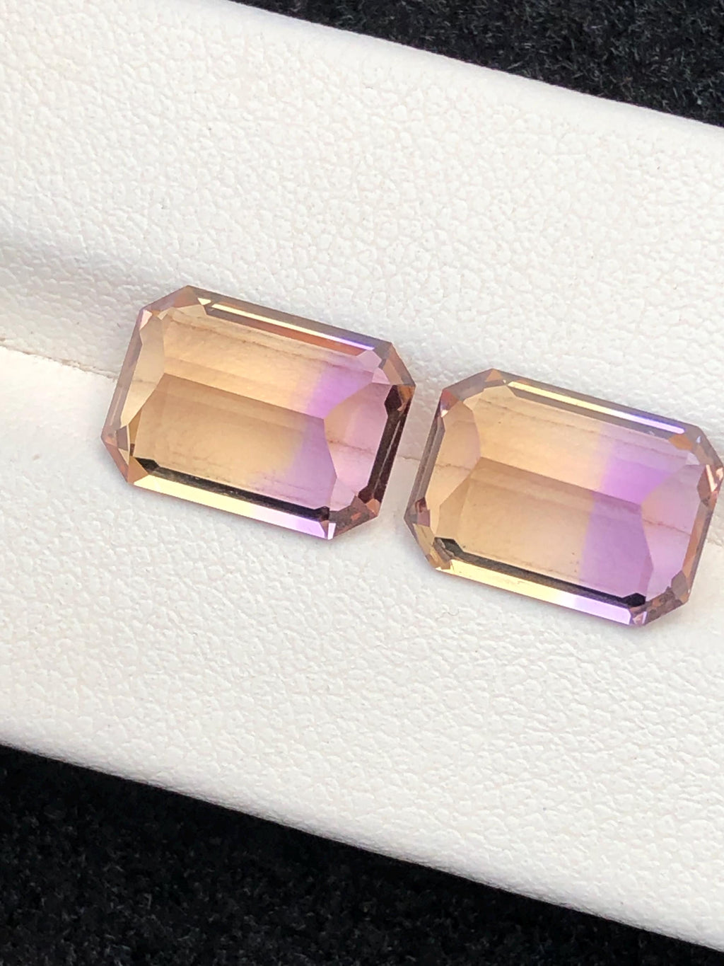 Bi Color Ametrine 9.25ct Cushion Cut Pair• Bi-Color Gemstone from Bolivia