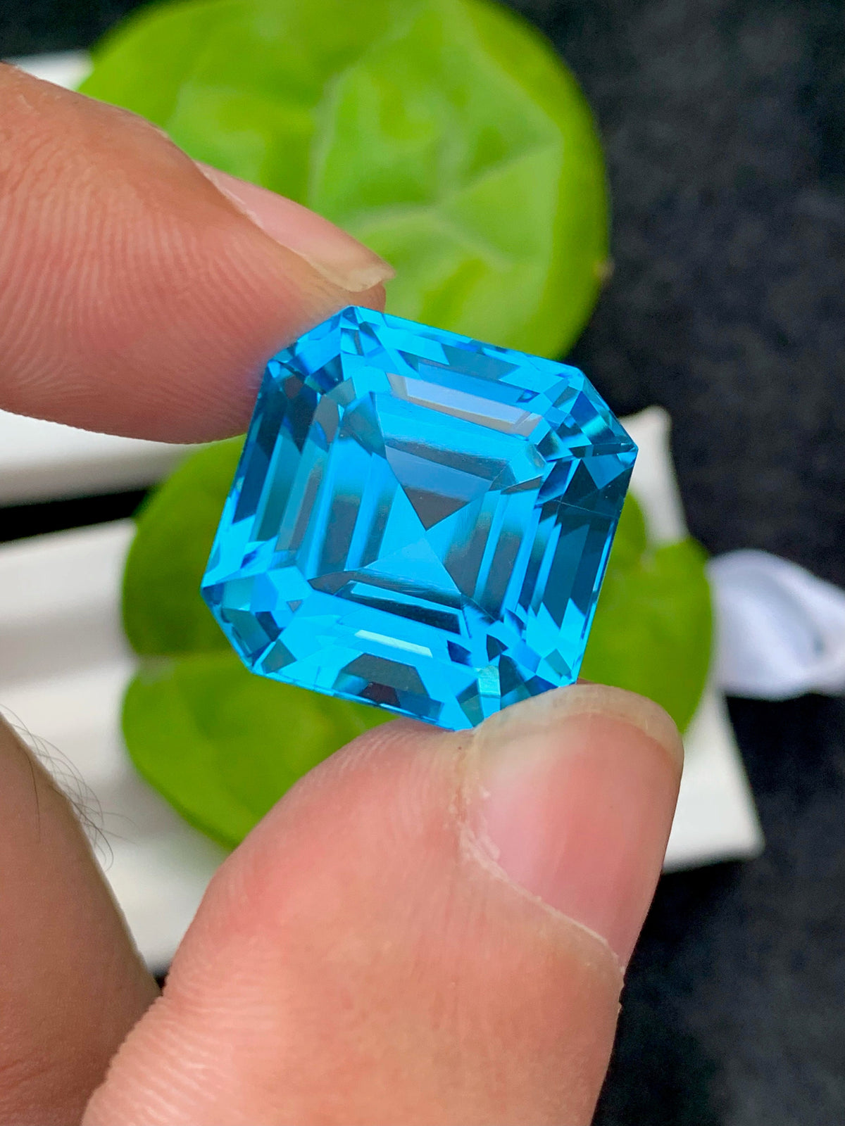 Electric Blue Topaz Gemstone: Asscher Cut, Loupe Clean, 35.35 CT