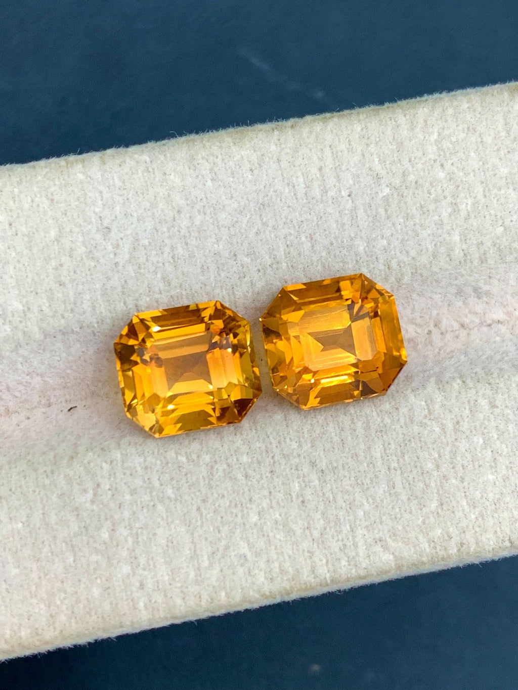 Citrine Gemstone Pair: 7.40 Carat Orange Ascher Cut, November Birthstone
