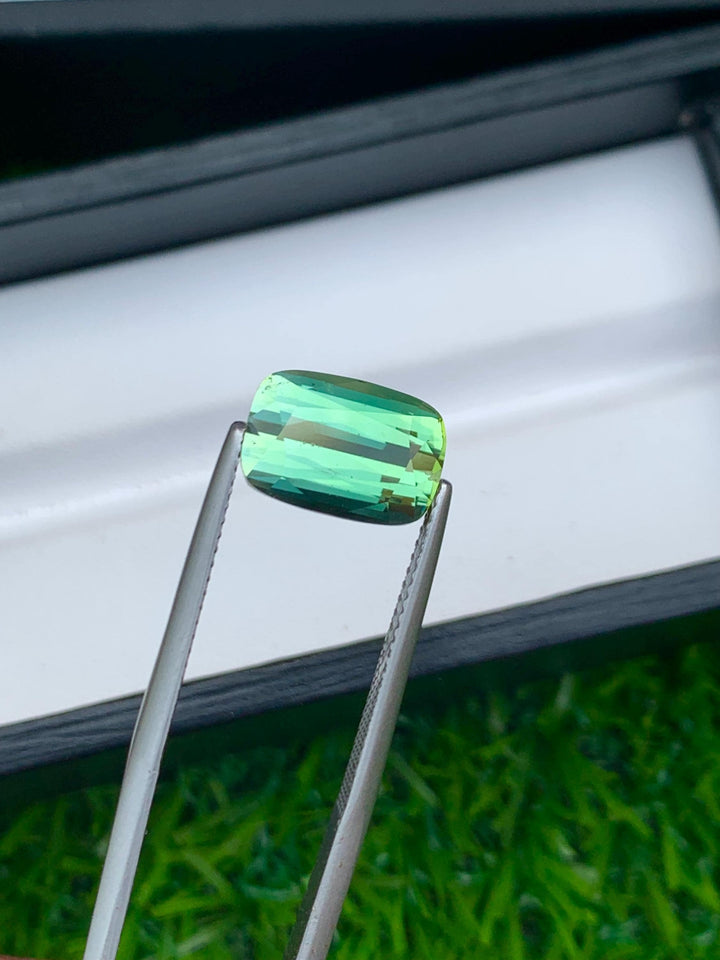 Lime Green Tourmaline Gemstone: 4.95 CT Faceted Cushion Cut