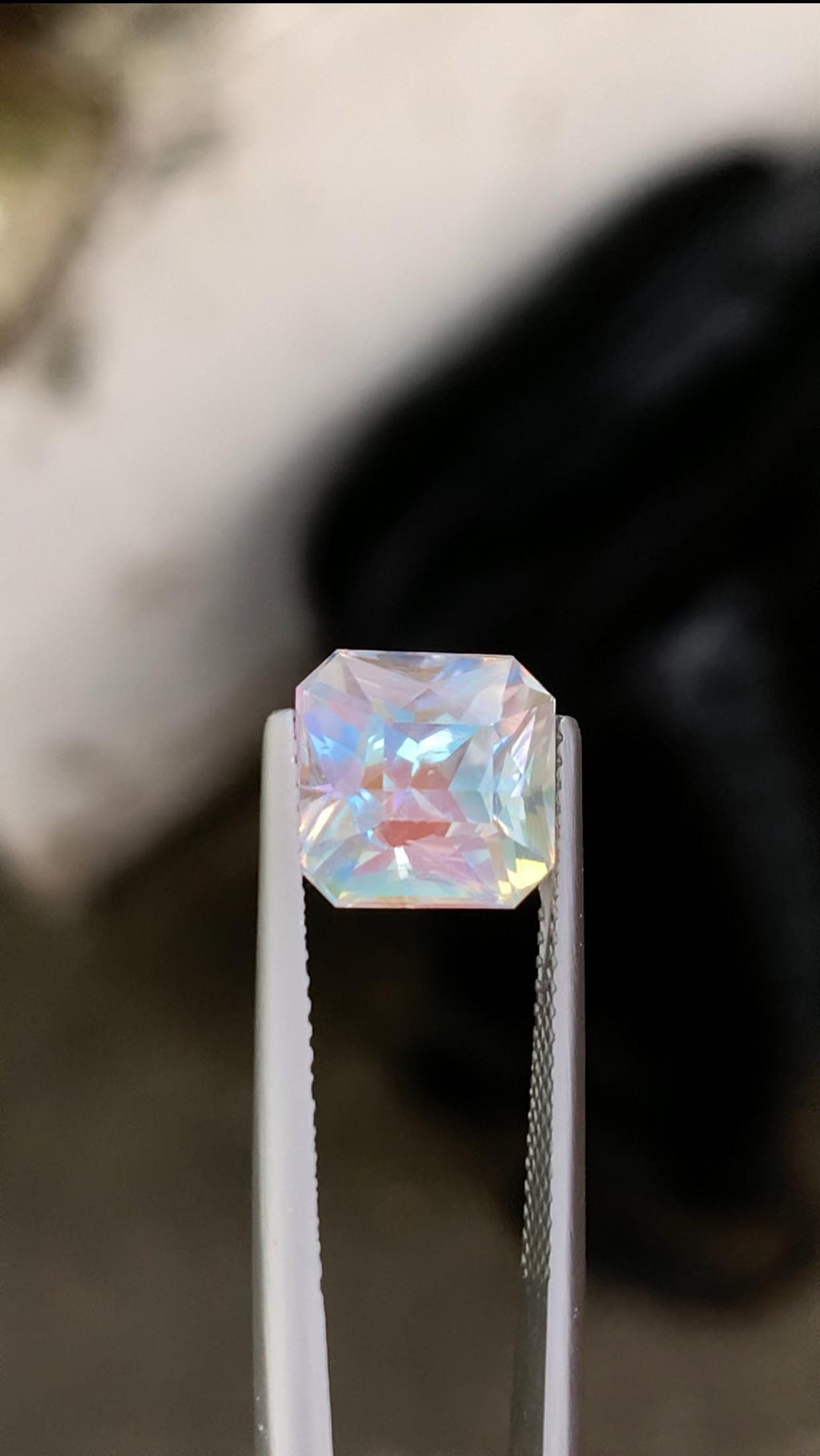 Rainbow Moonstone Gemstone: Faceted Emerald Cut, Madagascar Origin, 5.14 ct