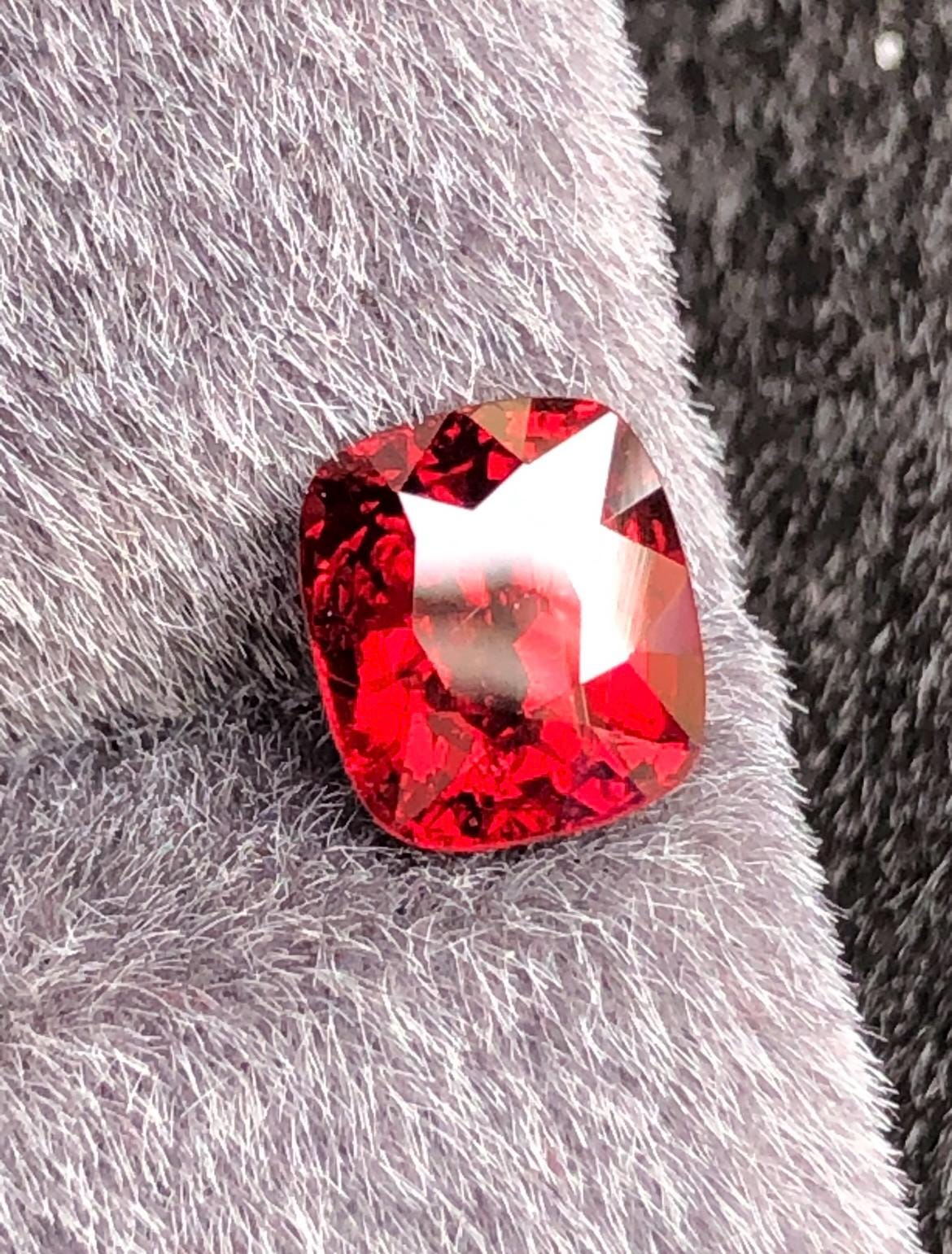 Vivid Red Spinel 1.84ct Step Cushion Cut - Burma Gemstone Loose Stone