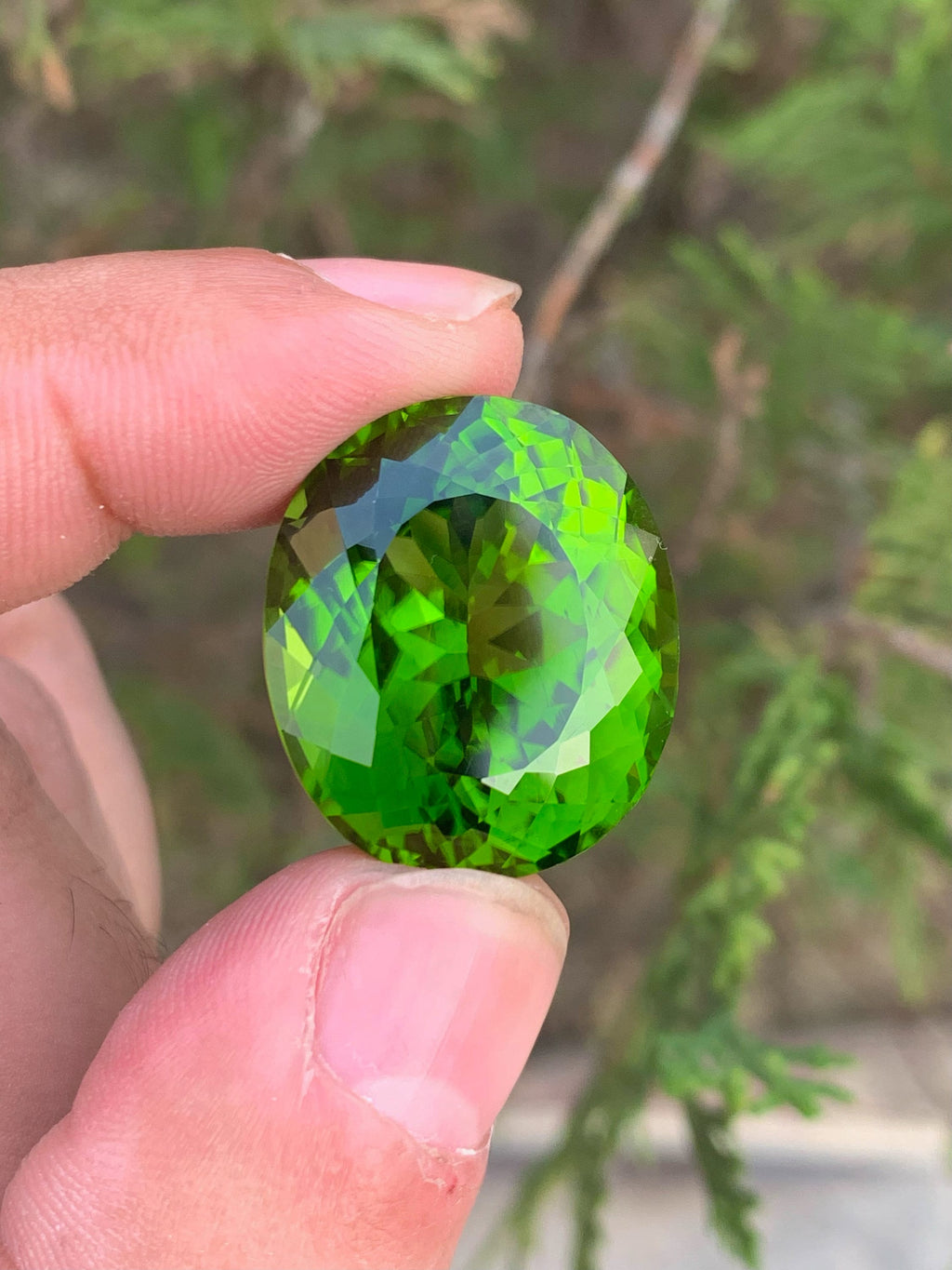 Lime Green Peridot Gemstone: 52.70 Carat Oval August Birthstone