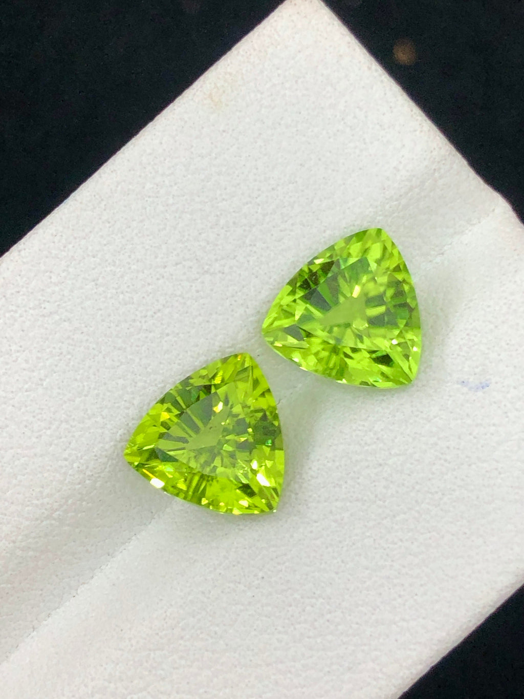 Trillion Cut Peridot Gemstone Pair: 4.85 CT, Supat Mine Pakistan