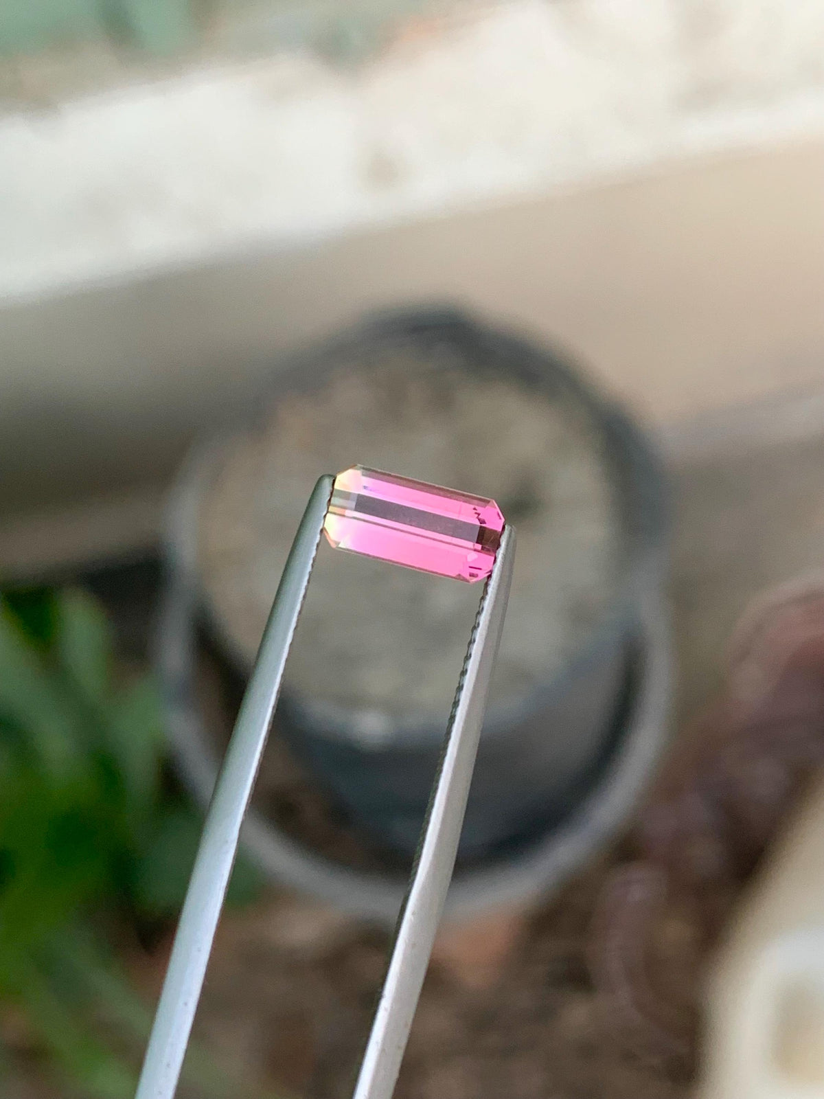 Bi-Color Tourmaline Gemstone: 1.60 CT Emerald Cut, Pink/Green