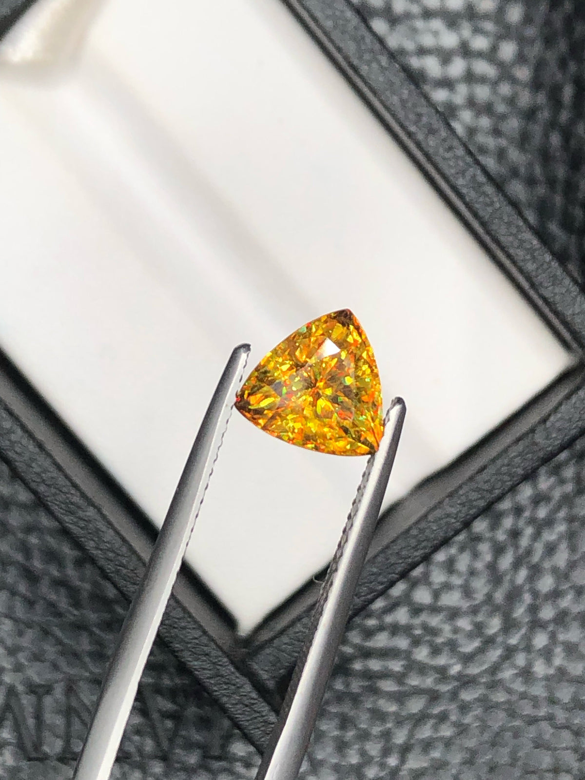 2.5 CT Trillion Cut Sphene Gemstone: Rare Trichroism Titanite