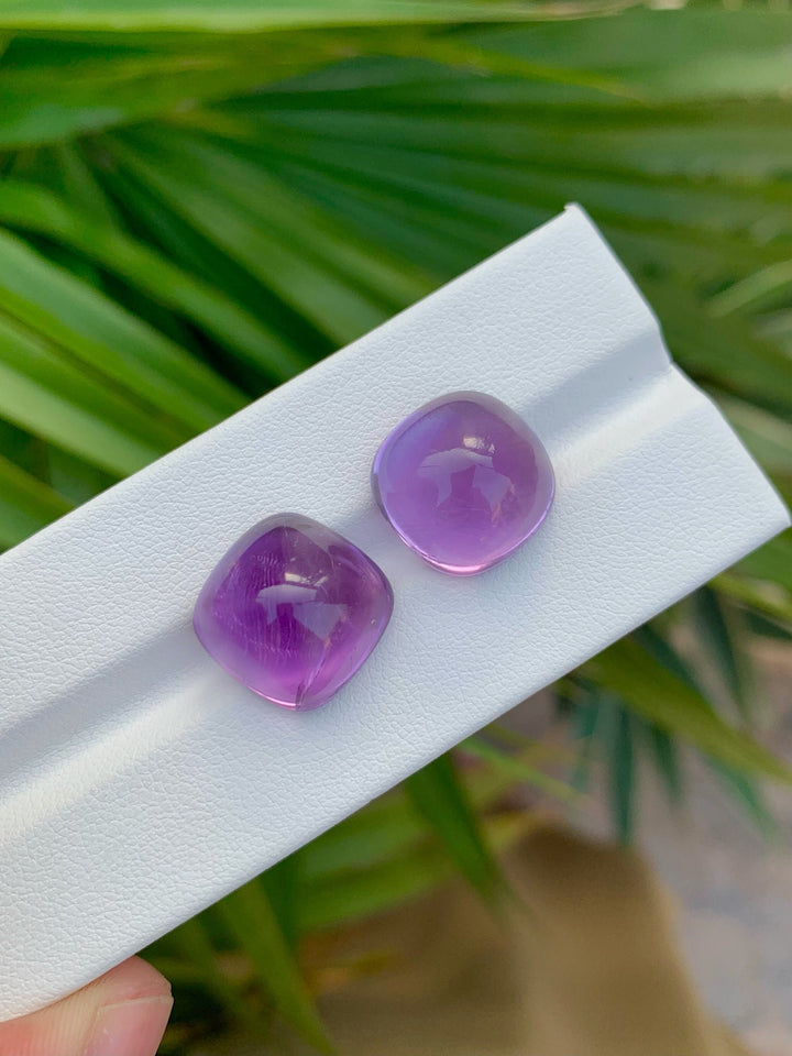 Deep Purple Amethyst Cabochon Pair: Fine Gemstone, 25.55 Carat