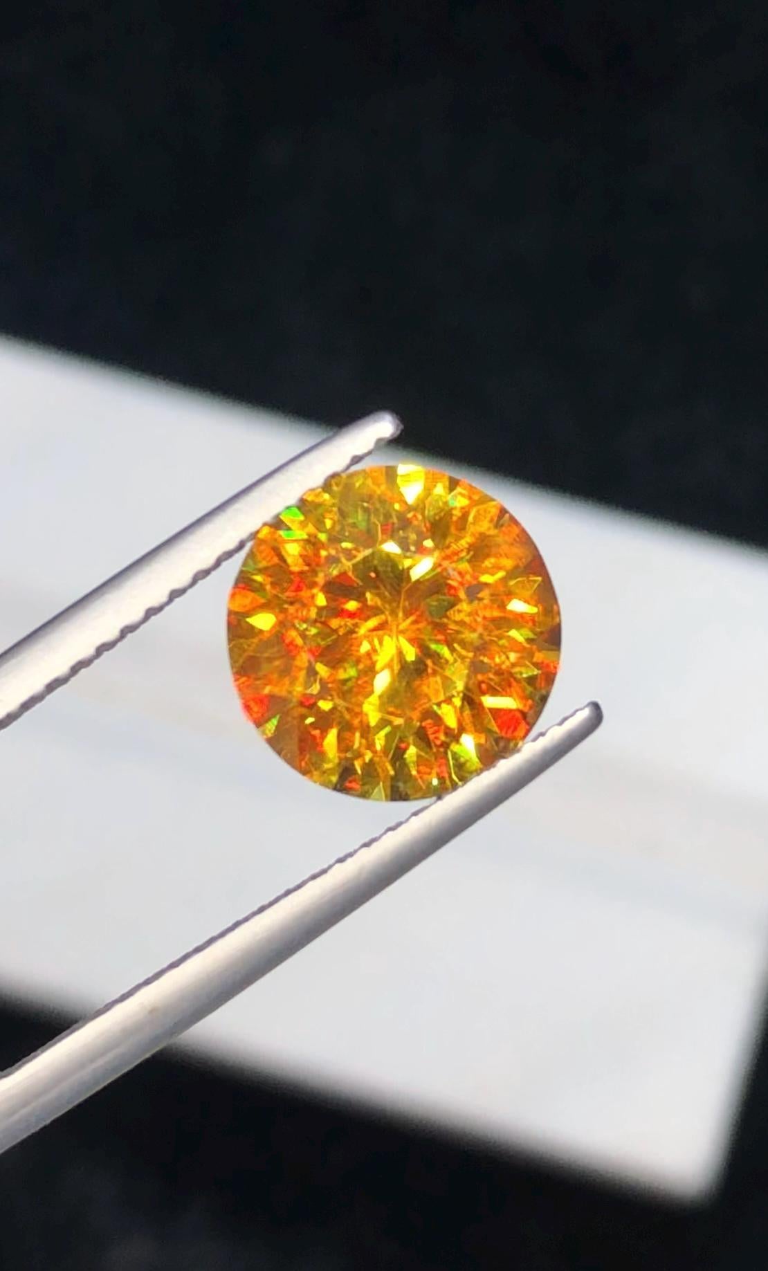 3.30 ct Orange Sphene Gemstone: Round Titanite Stone, August Birthstone