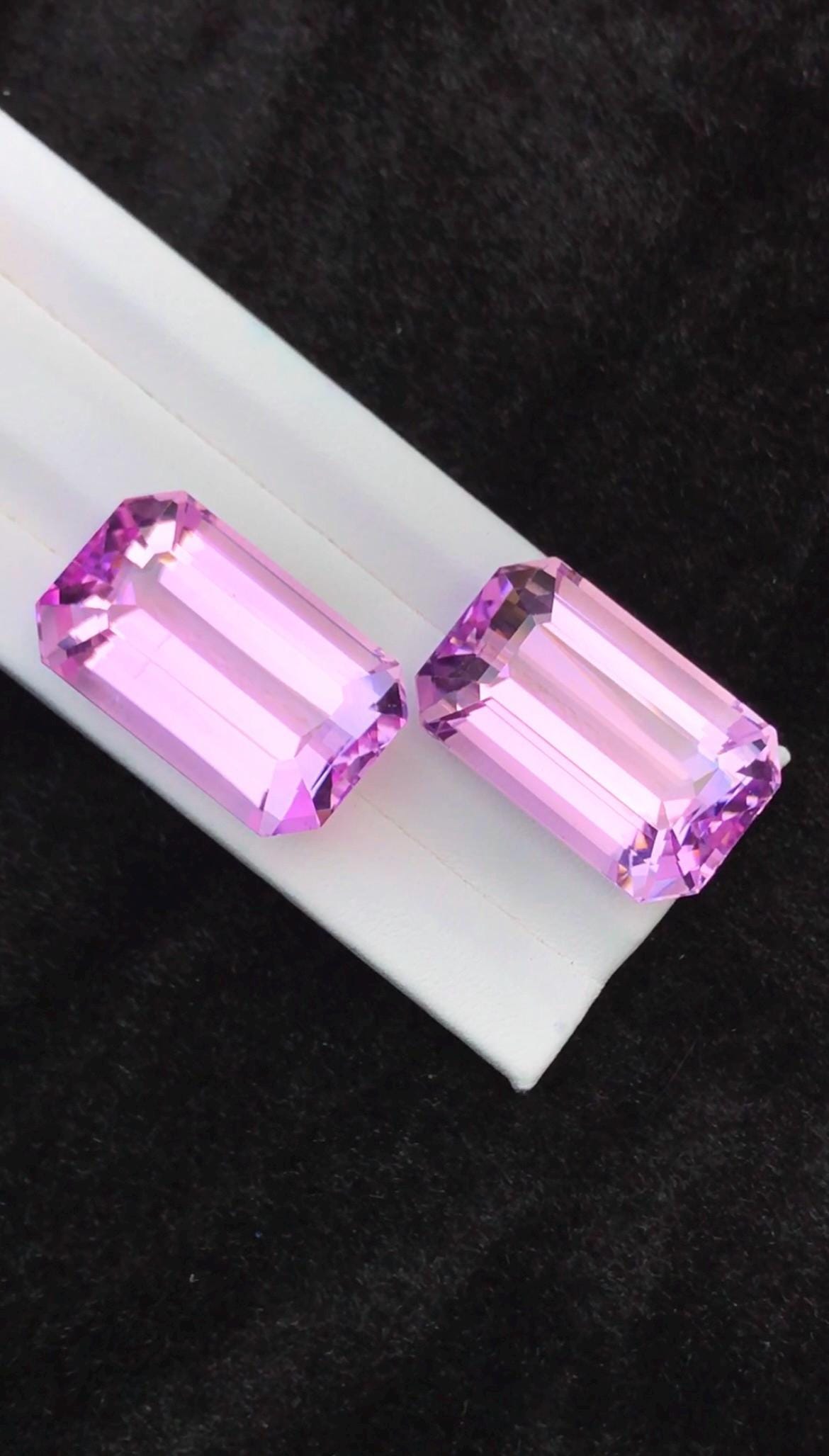 Pink Kunzite Pair 113.09 Carat Emerald Cut Matching Stones From Afghanistan