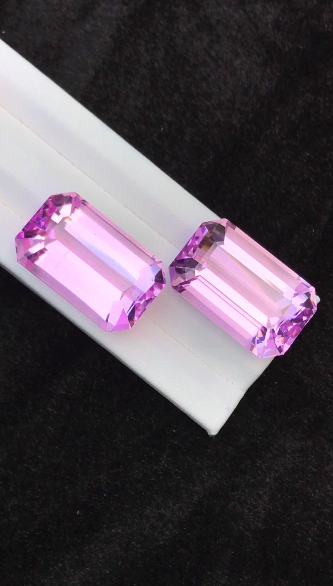 Pink Kunzite Pair 113.09 Carat Emerald Cut Matching Stones From Afghanistan