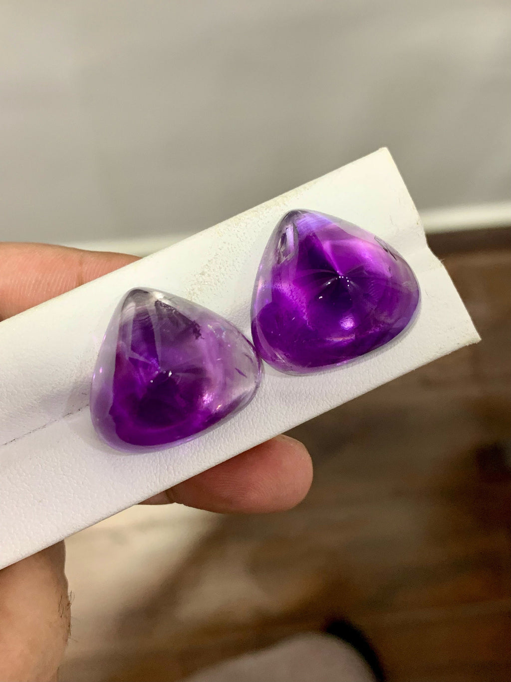 Faceted Amethyst Cabochon Pair: 122.60 CT, Triangular Cut, Brazilian Gemstone