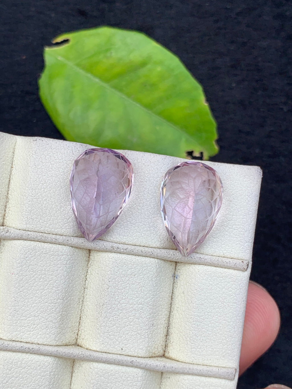Lavender Pink Amethyst Gemstone Pair: Pear Cut Stone, 19.80 CT
