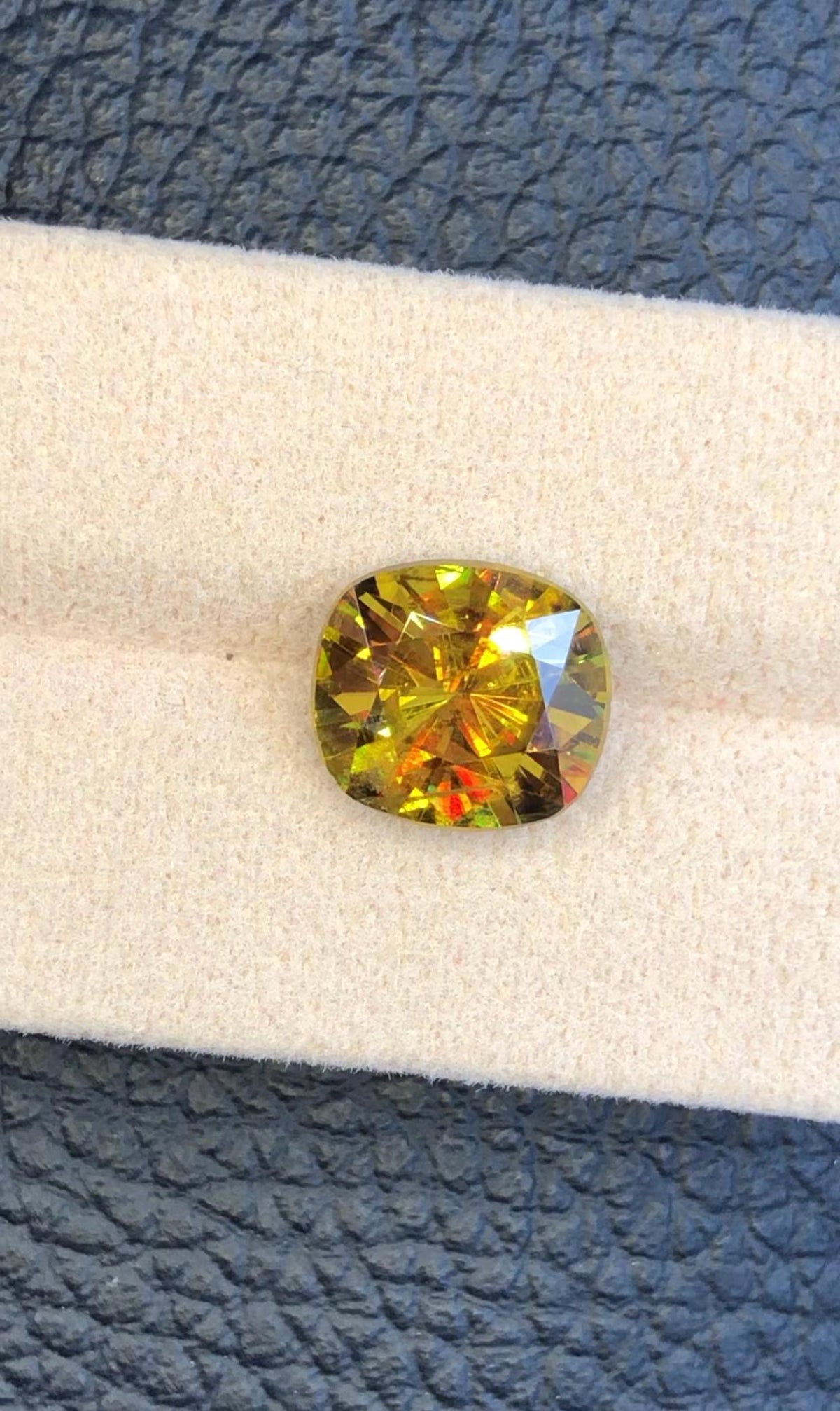 5.55 CT Greenish Yellow Sphene Gemstone: Cushion Cut Titanite Stone