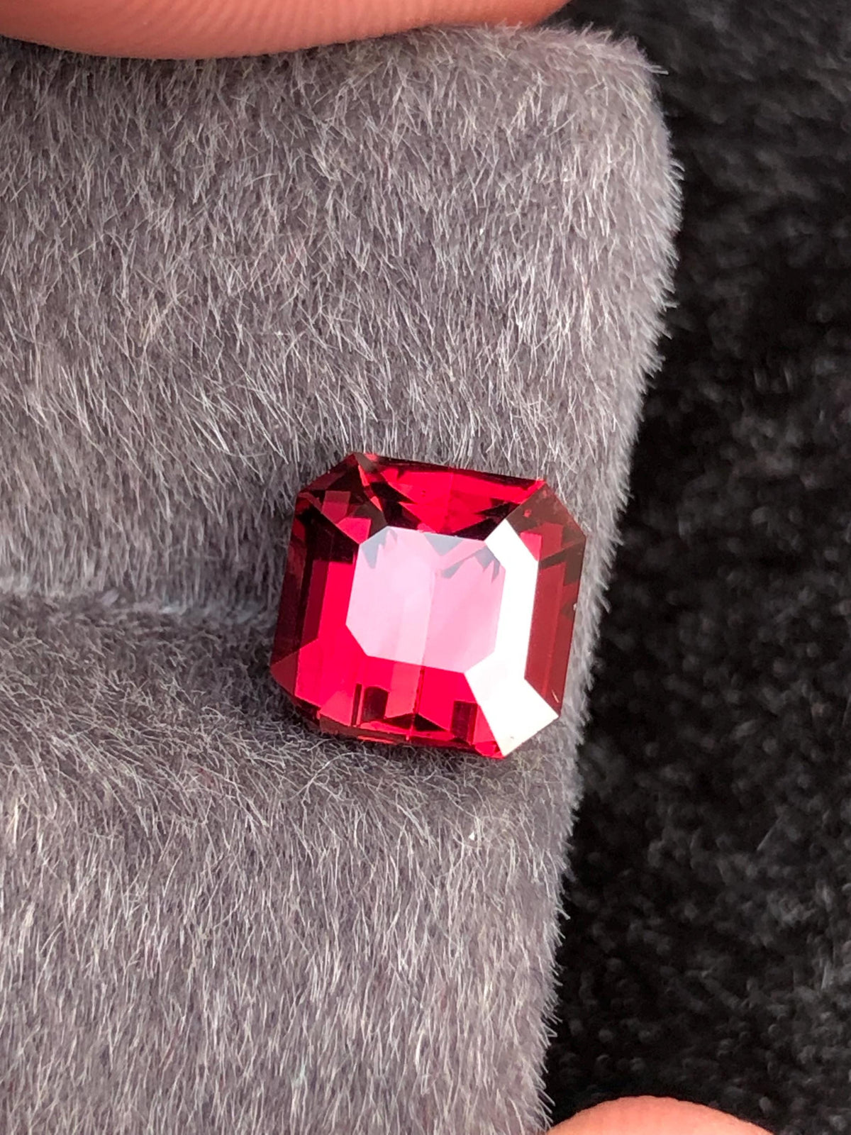 Red Rhodolite Garnet Emerald Cut 3.01 ct from Tanga Mine Tanzania