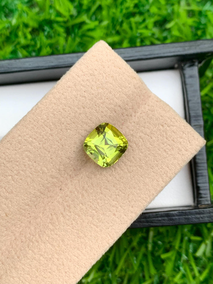 Lime Green Tourmaline Stone: 3.15 CT Cushion Cut Gemstone