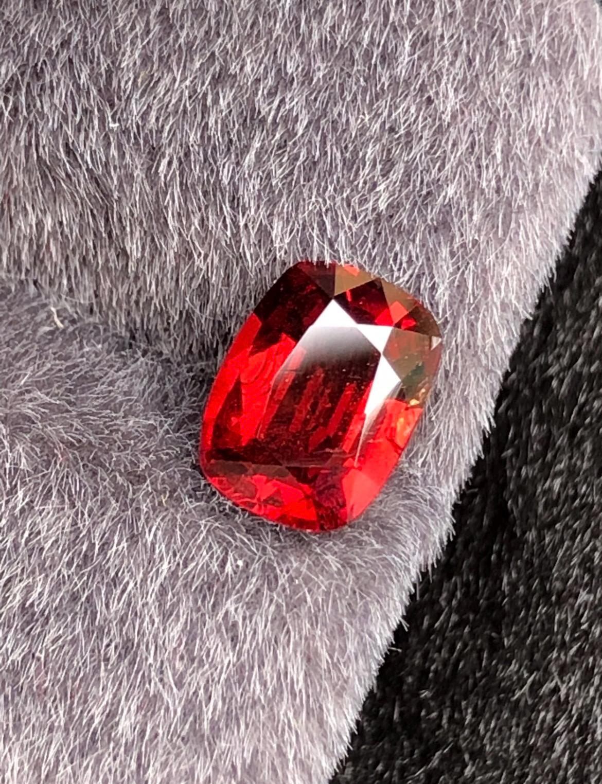 Vivid Red Spinel 1.74 ct Cushion Cut - Burma Gemstone Loose Stone