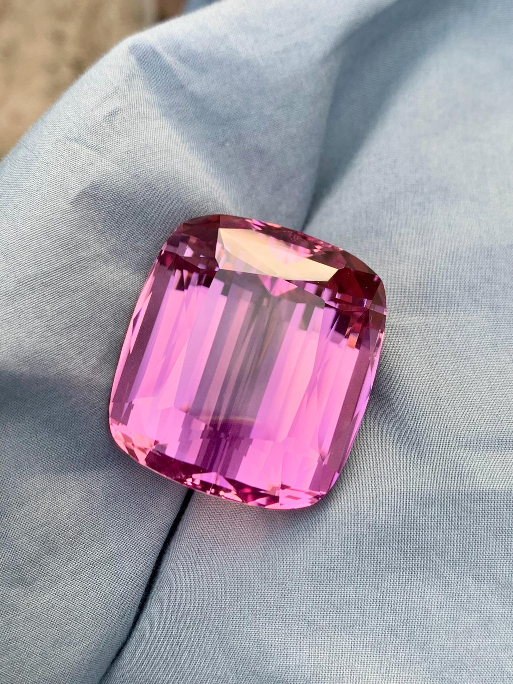 Peach Pink Kunzite Gemstone: 180.45 CT Cushion Cut, Flawless