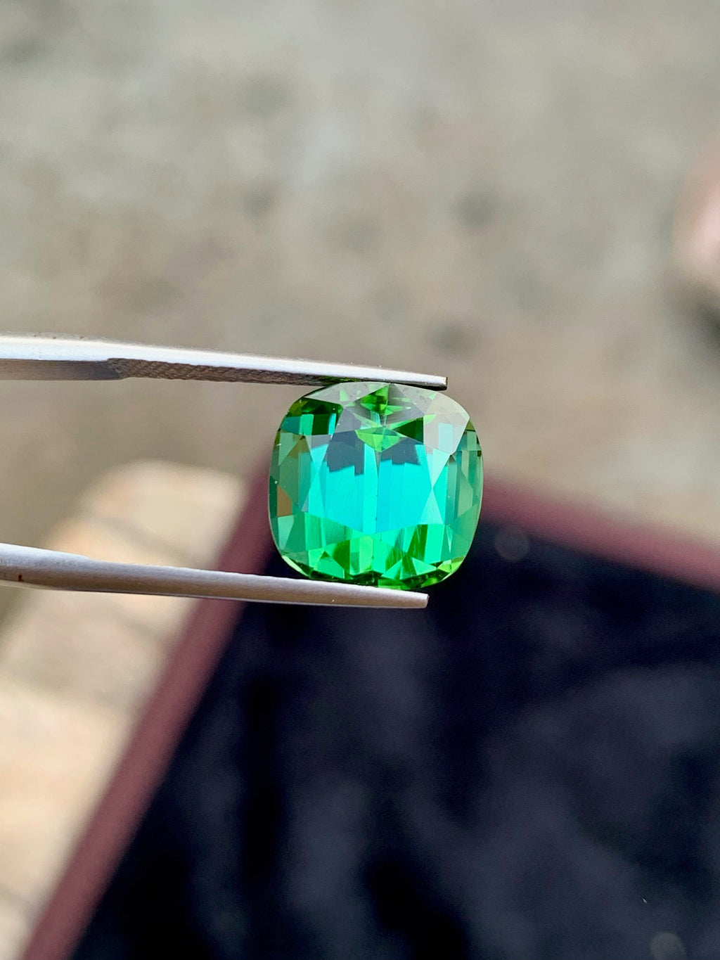 Blue Green Tourmaline Gemstone: Cushion Cut, 8.15 Carat