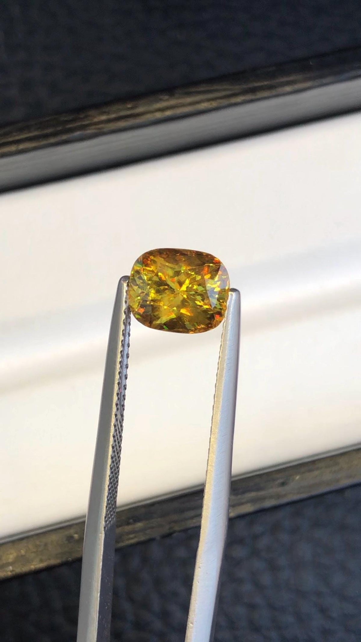 2.10 CT Cushion Cut Sphene Gemstone: Yellow/Red/Orange Titanite