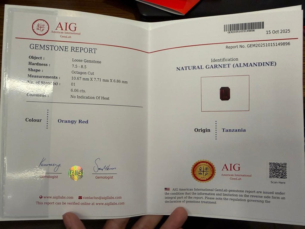Certified Orangy Red 6.06 Cts Tanzanian ALMANDINE GARNET,Top Grade Gem