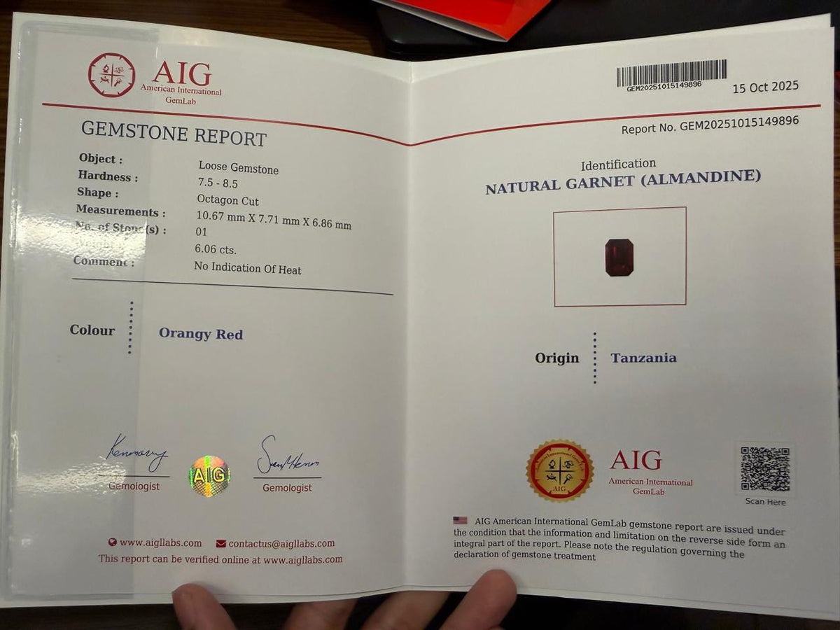 Certified Orangy Red 6.06 Cts Tanzanian ALMANDINE GARNET,Top Grade Gem