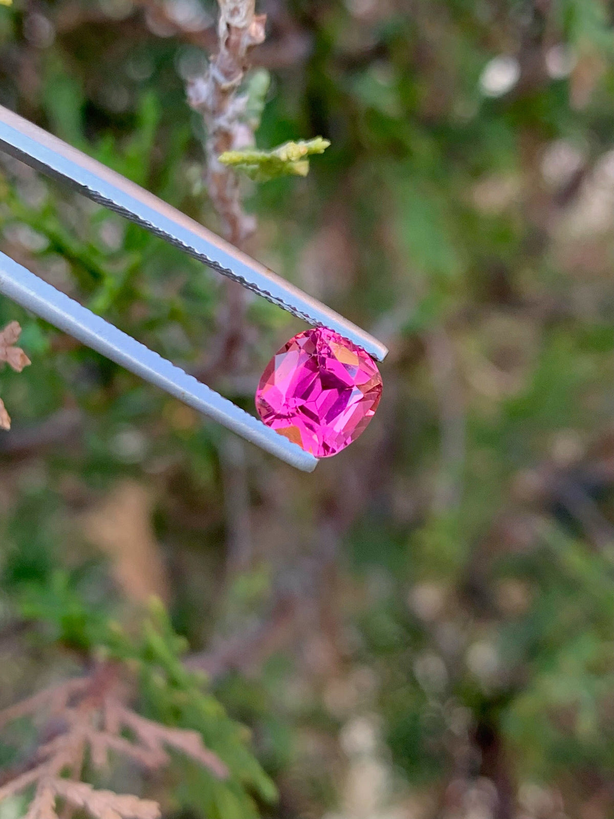 Deep Pink Tourmaline Gemstone: 1.55 CT Cushion Cut Stone