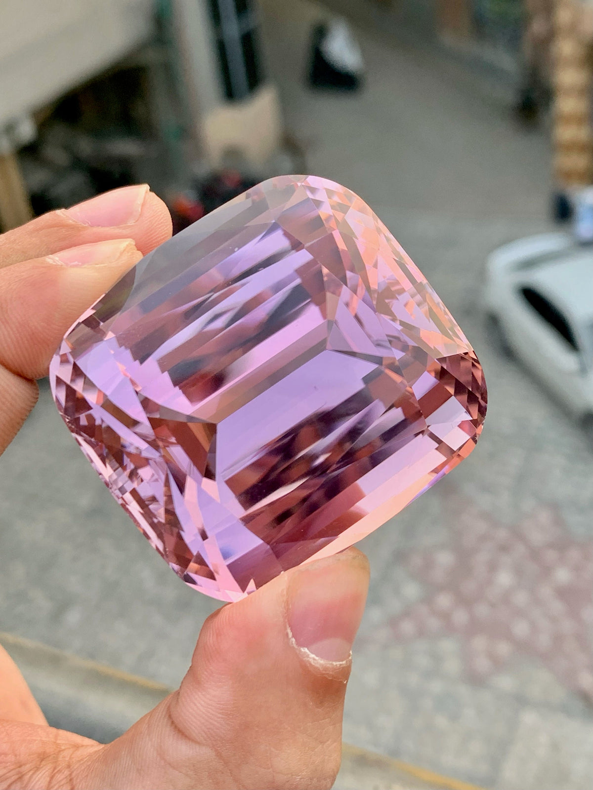 Peach Pink Kunzite Gemstone: 524 CT Cushion Cut, Flawless