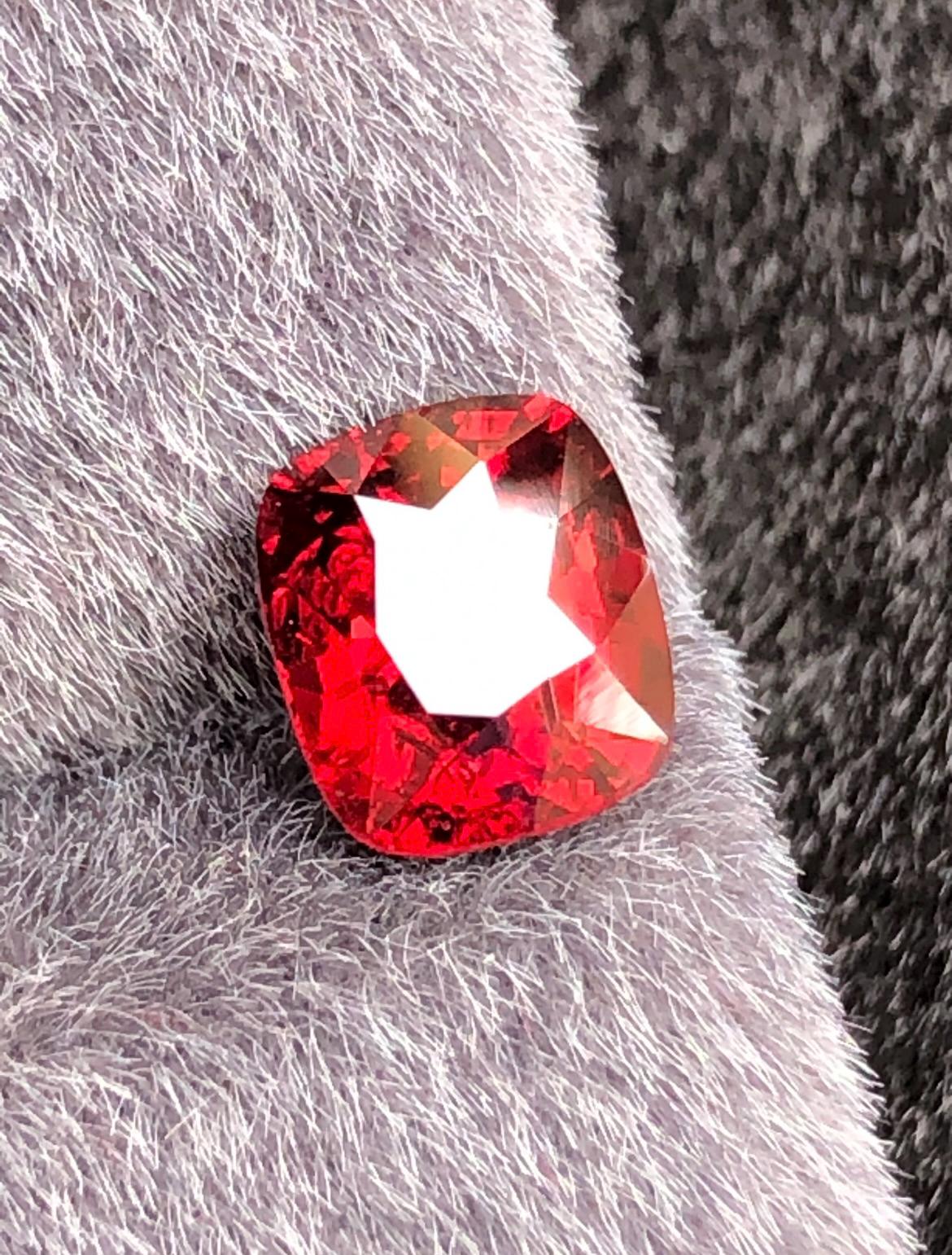 Vivid Red Spinel 1.84ct Step Cushion Cut - Burma Gemstone Loose Stone