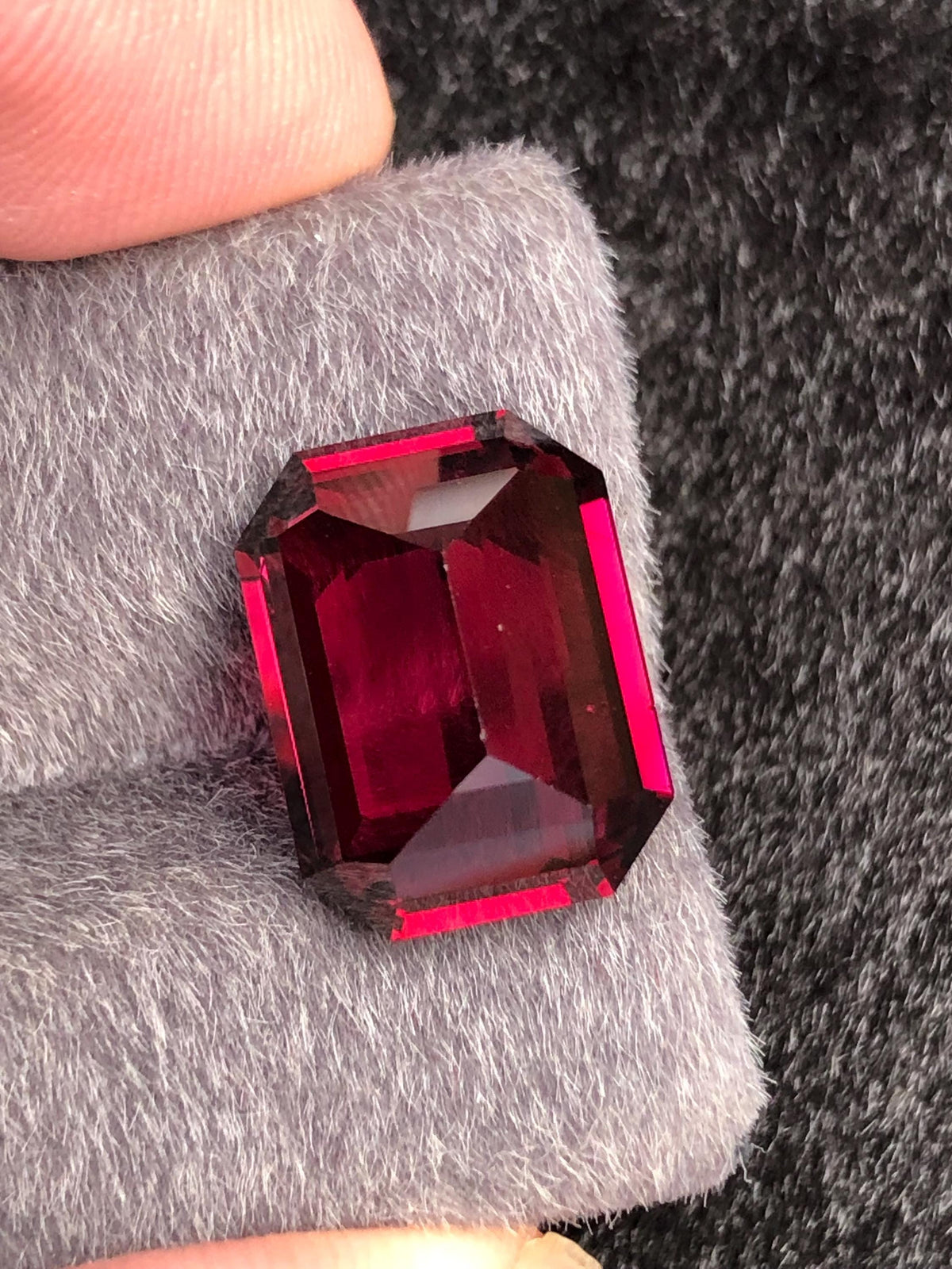 Red Rhodolite Garnet Emerald Cut 13.02 ct from Tanga Mine Tanzania