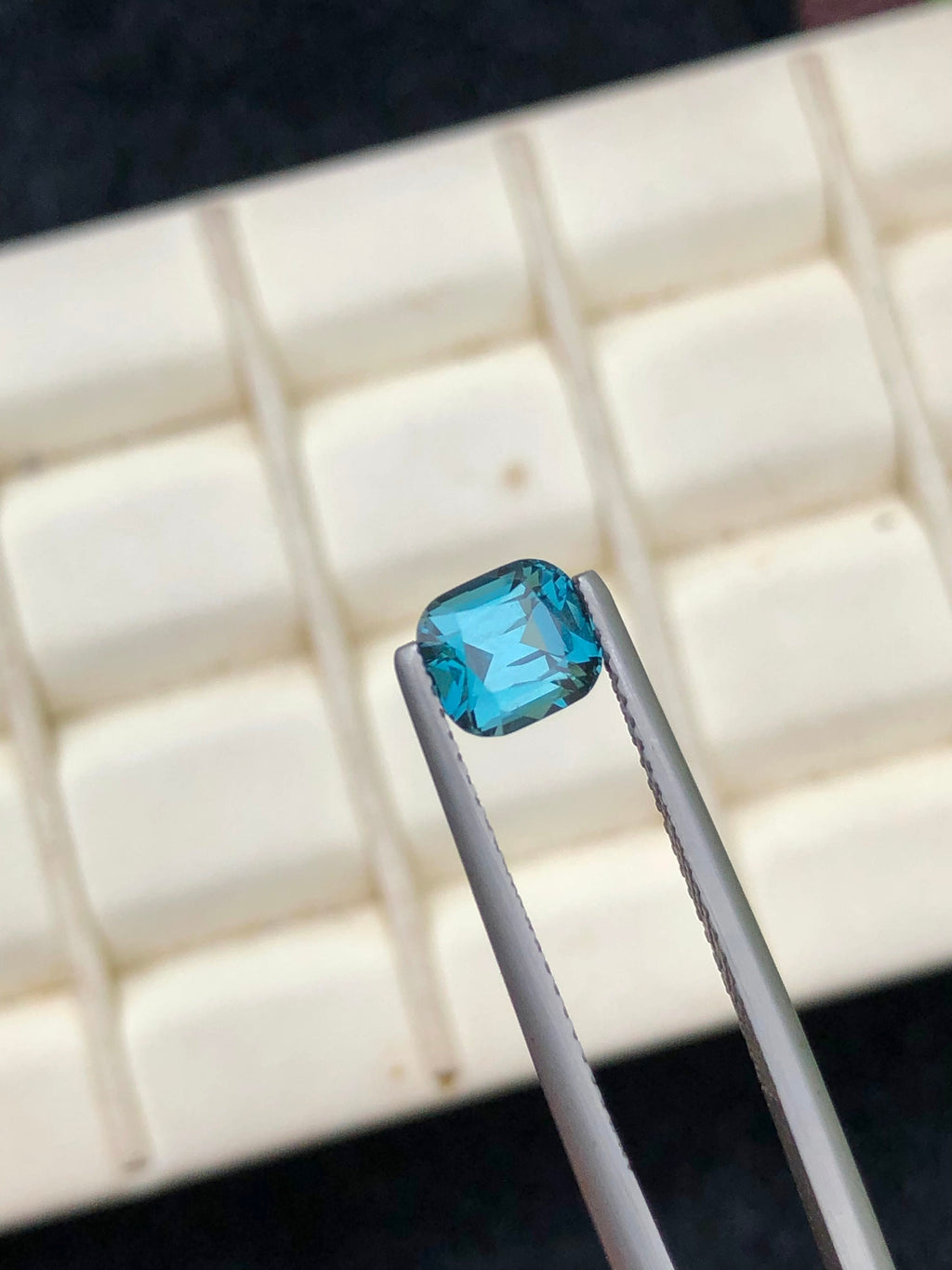 Ink Blue Lagoon Tourmaline Stone: 1.15 CT Faceted Cushion Gemstone