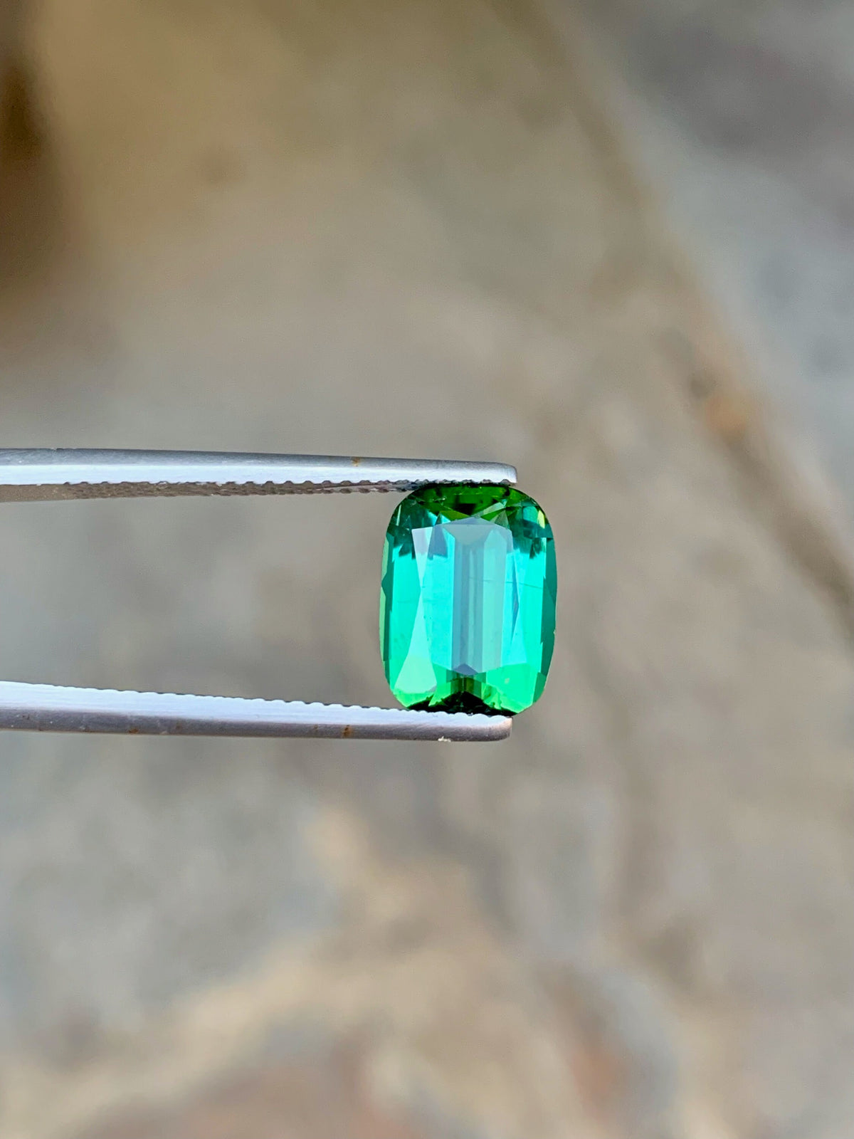 Bluish Green Tourmaline Gemstone: 3.75 CT Cushion Cut from Jaba Mine