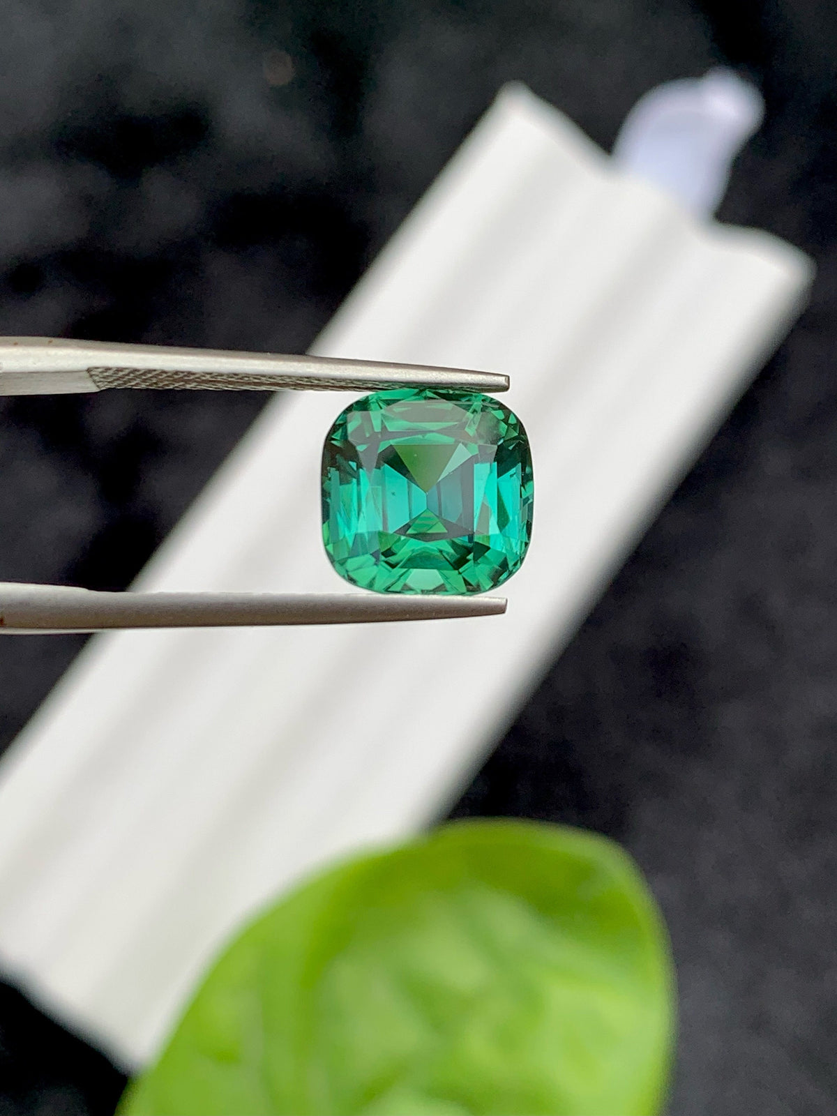 Faceted Bluish Green Tourmaline Gemstone: Cushion Cut, 3.75 CT
