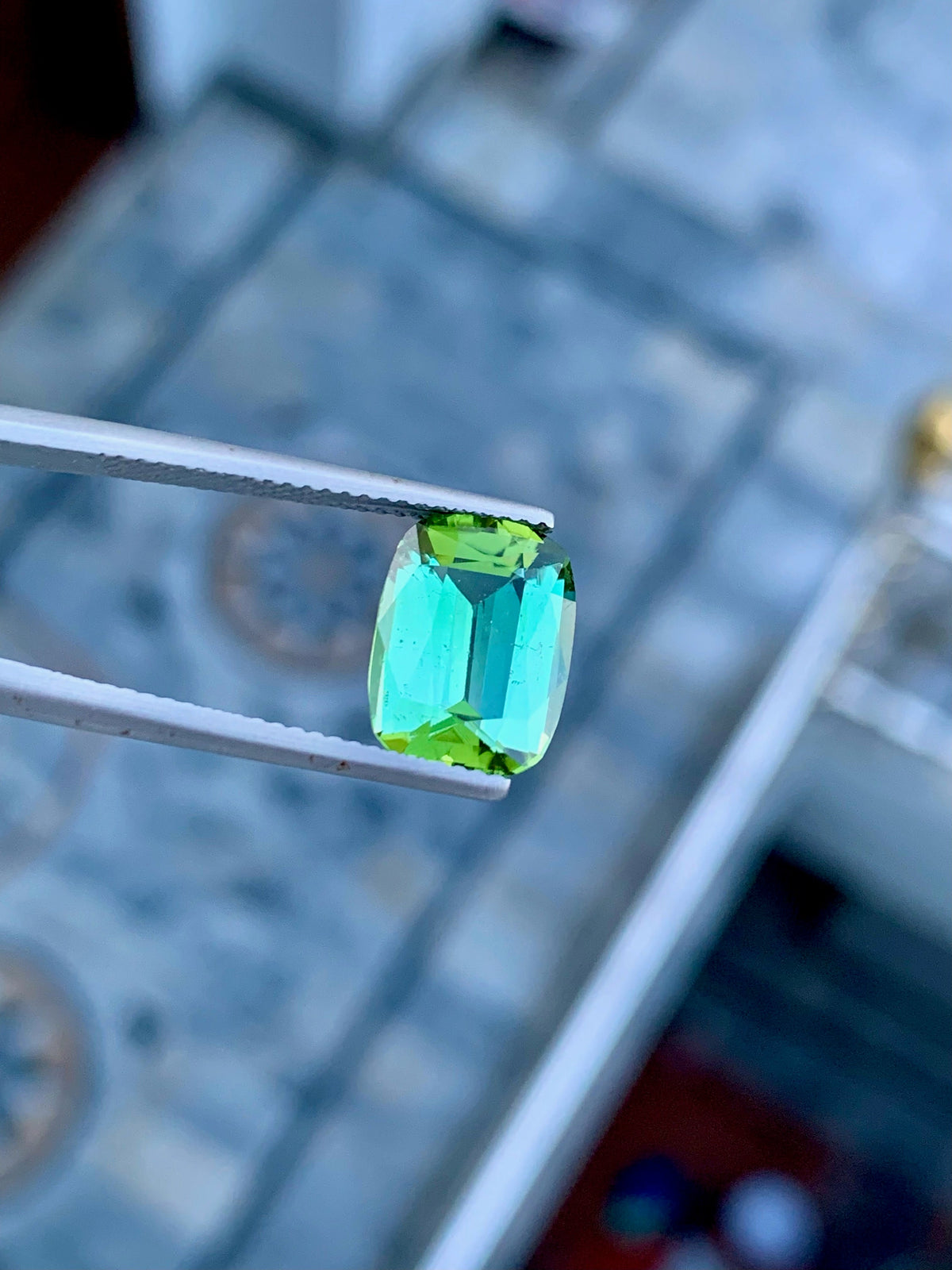 Natural Blue Green Tourmaline Gemstone For Ring Making , Cushion Cut Tourmaline Stone , 4.60 CT