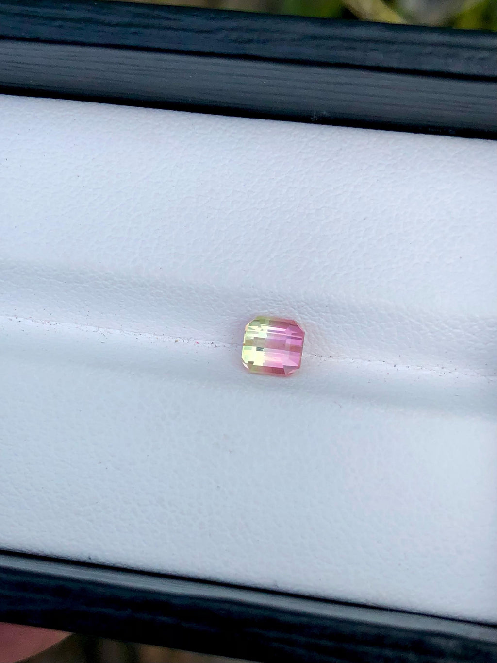 Emerald Cut Bi-Color Tourmaline Gemstone: Peach Pink/Blizzard Blue, 0.65 CT