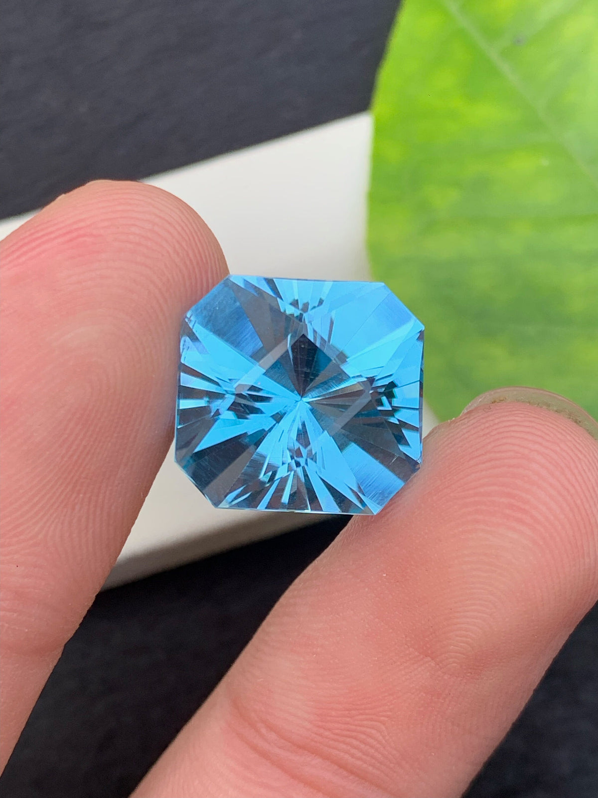 Swiss Blue Topaz Gemstone: 18 CT Fancy Asscher Cut, Loupe Clean