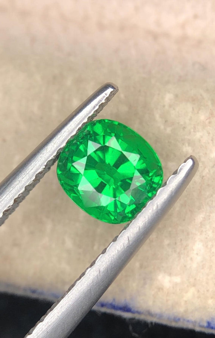 Tsavorite Garnet 1.00ct Cushion Cut Vivid Green Gemstone from Tanzania