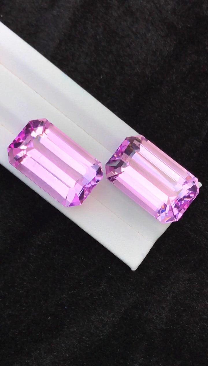 Pink Kunzite Pair 113.09 Carat Emerald Cut Matching Stones From Afghanistan