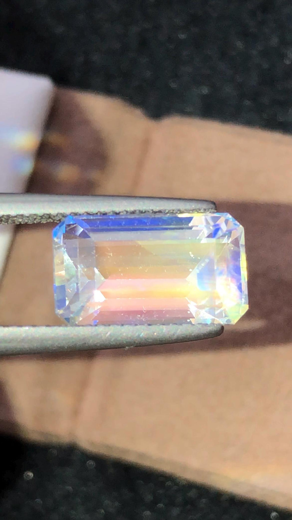 Rainbow Moonstone 4.64 Carat - Emerald Cut Blue Flash Gemstone From Madagascar