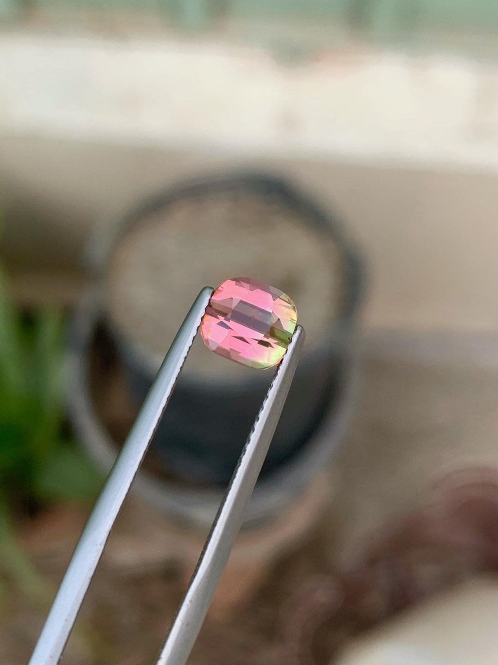 1.75 CT Bi-Color Tourmaline Gemstone: Cushion Cut, Flamingo Pink/Harvest Gold
