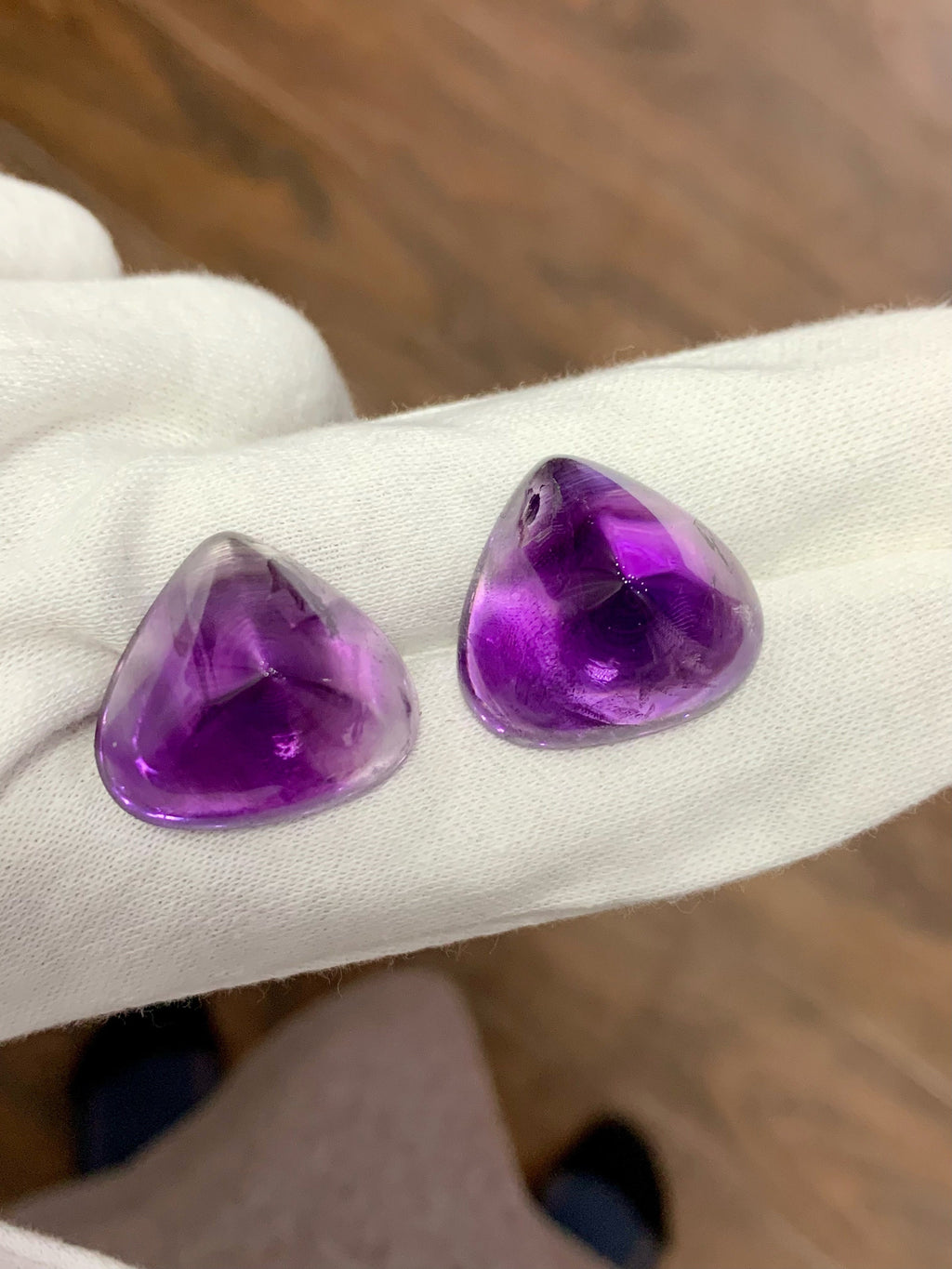 Faceted Amethyst Cabochon Pair: 122.60 CT, Triangular Cut, Brazilian Gemstone