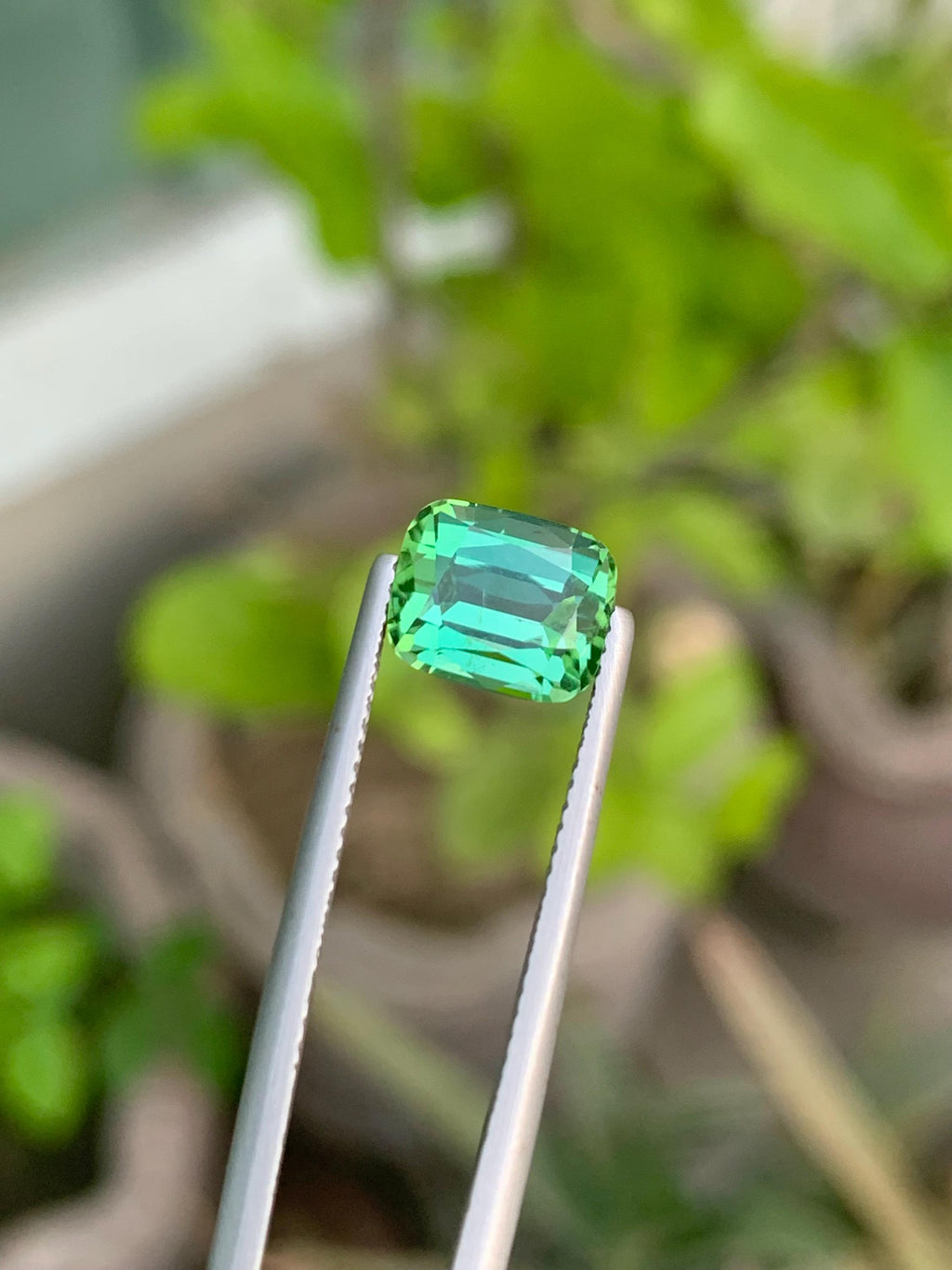 Natural Bluish Green Tourmaline Gemstone: Cushion Cut, 3.40 CT