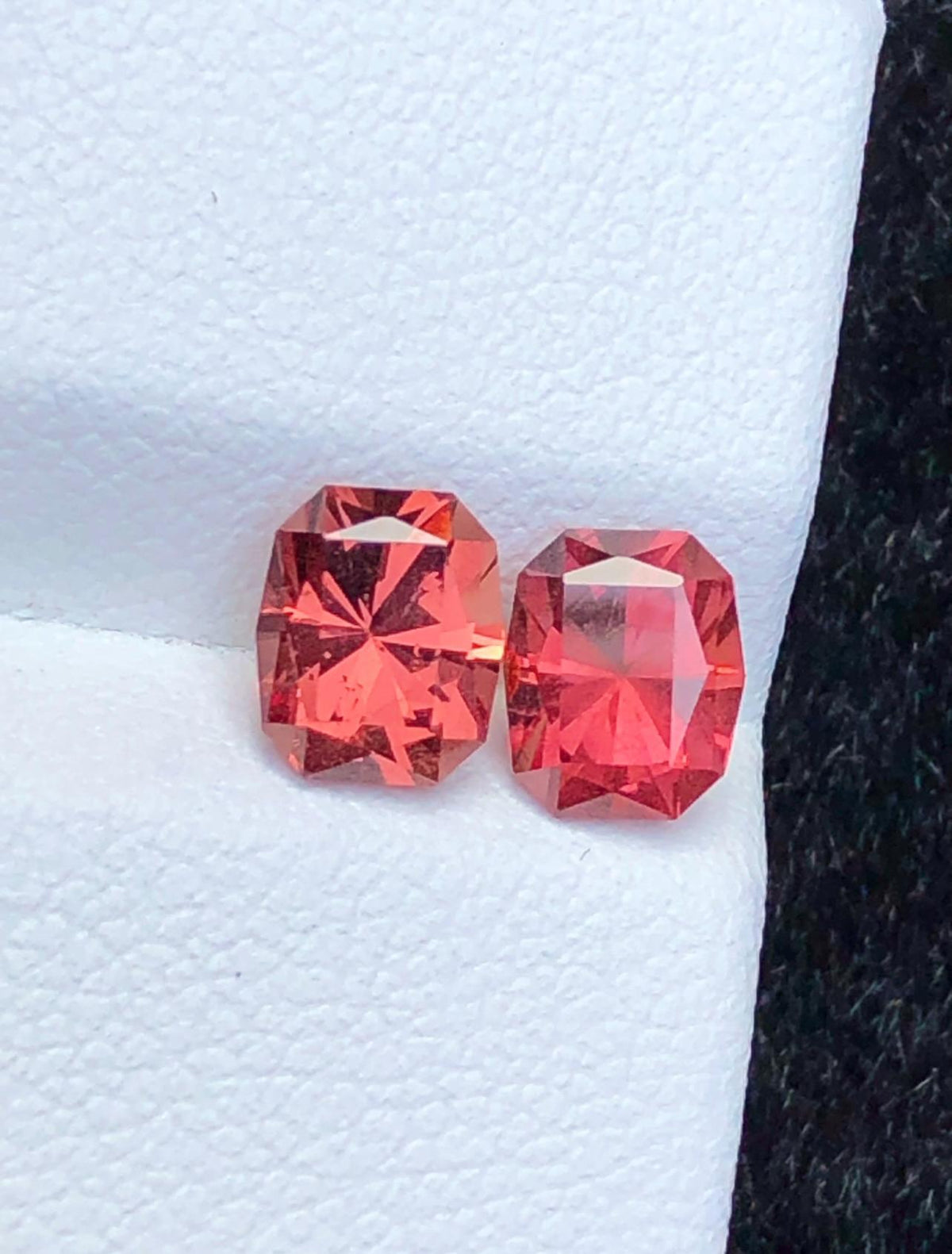 Malaya Garnet 2.40ct Pair Octagonal Cushion Radiant Cut Orangish Pink Starburst Faceting Loose Gemstones