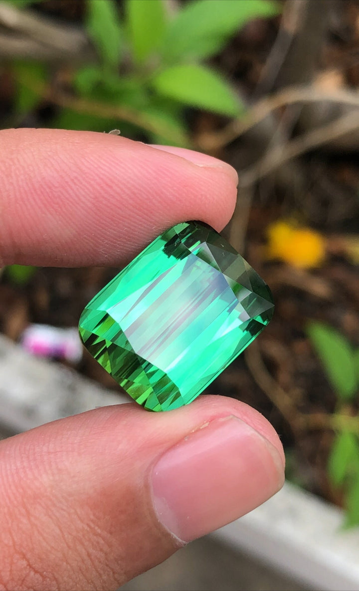 Lagoon Green Tourmaline Gemstone: 26.89 CT Cushion Cut, Afghanistan