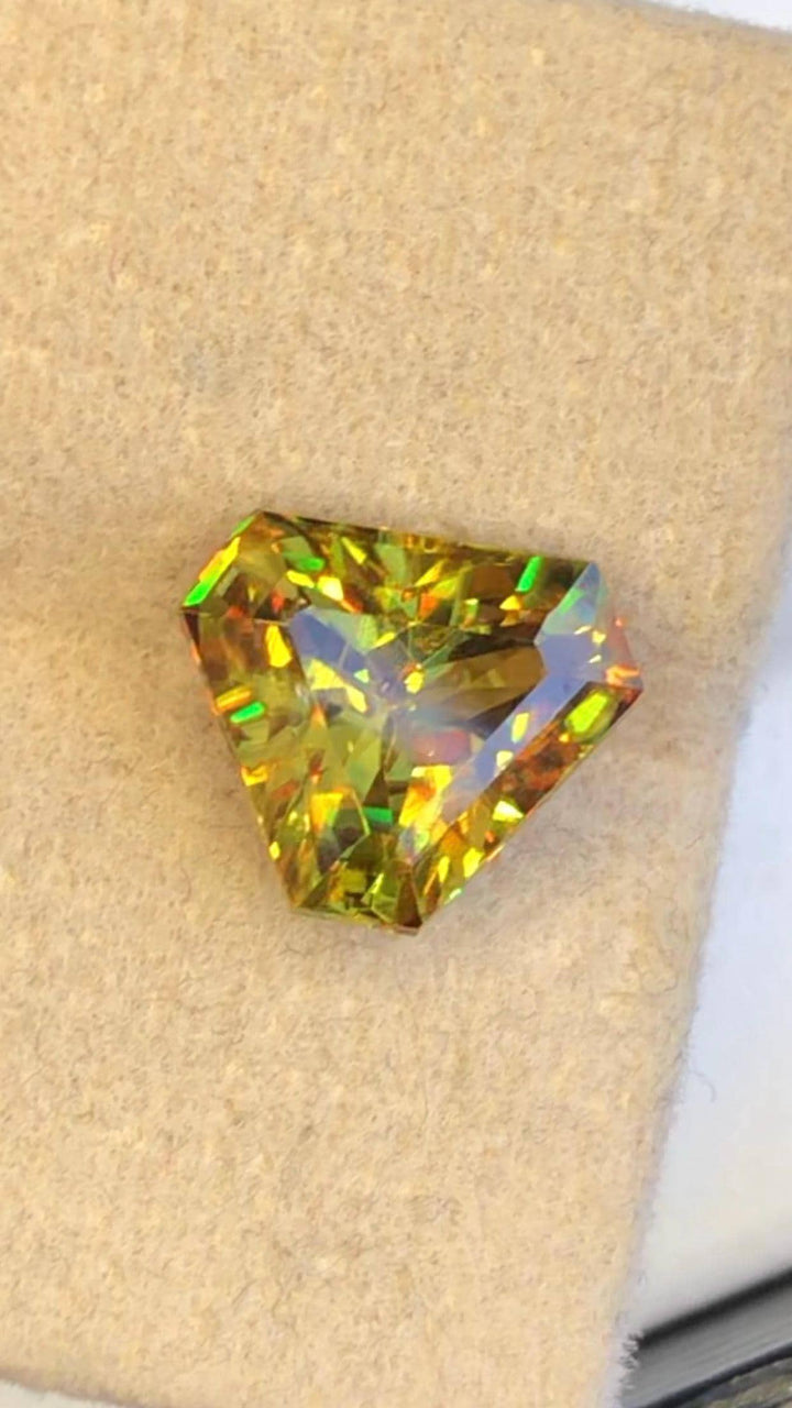 Trillion Cut Sphene Gemstone: 3.10 CT Fire Titanite Stone