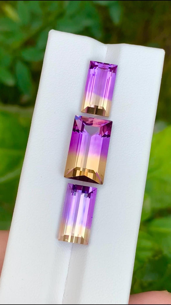 Ametrine 32.50ct Set • Matched Pair & Center Stone • Baguette Rectangular Cut Brazil