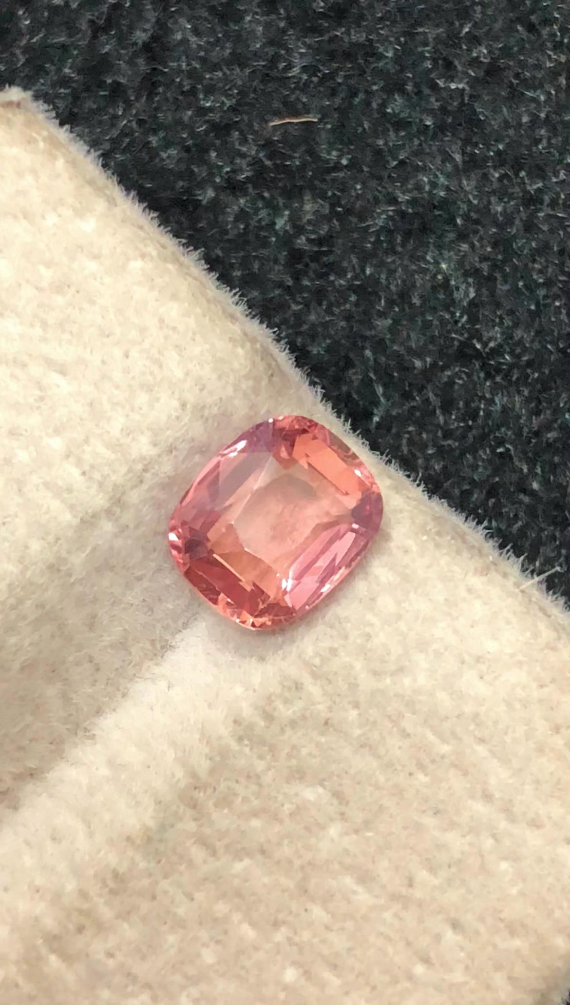 Sunrise Padparadscha Sapphire 1.26 ct Cushion Cut , Madagascar – Orange-Pink Brilliance Certified