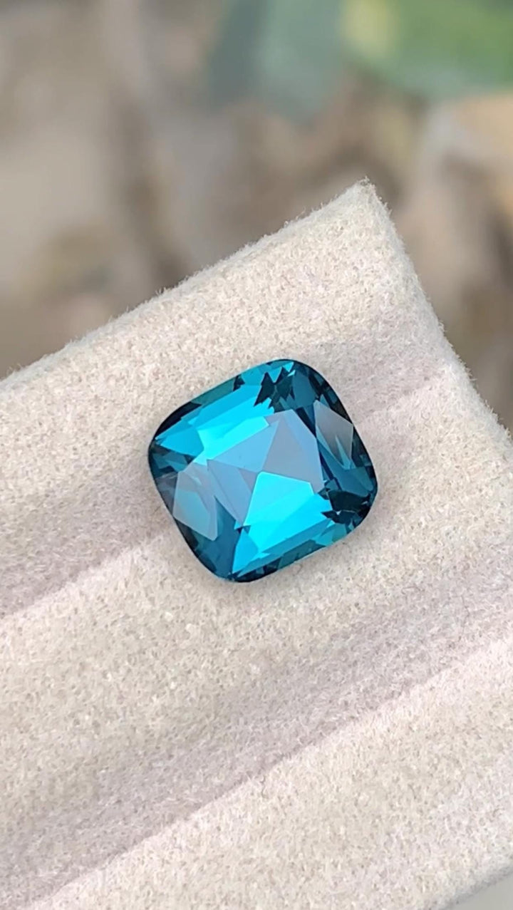 Ink Blue Tourmaline Stone: 4.40 CT Faceted Cushion Gemstone