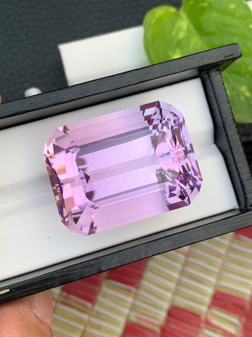 135.10 CT Faceted Pink Kunzite Gemstone: Emerald Cut Loose Stone